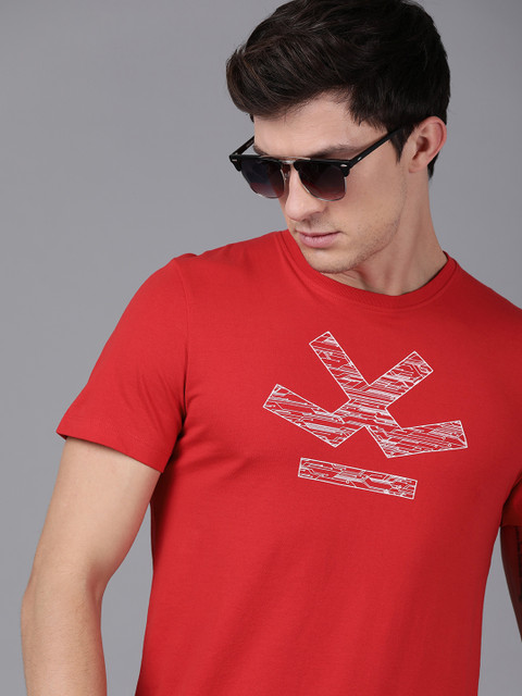 

WROGN Men Red Printed Round Neck T-shirt