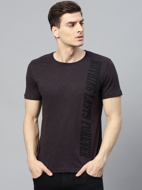 

WROGN Men Charcoal Grey Printed Round Neck T-shirt