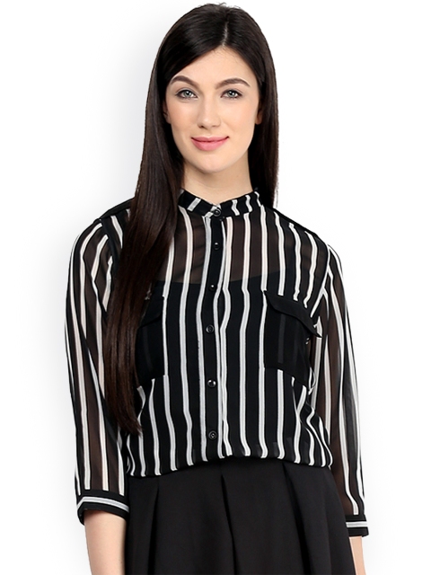 

Pannkh Black & White Striped Casual Shirt