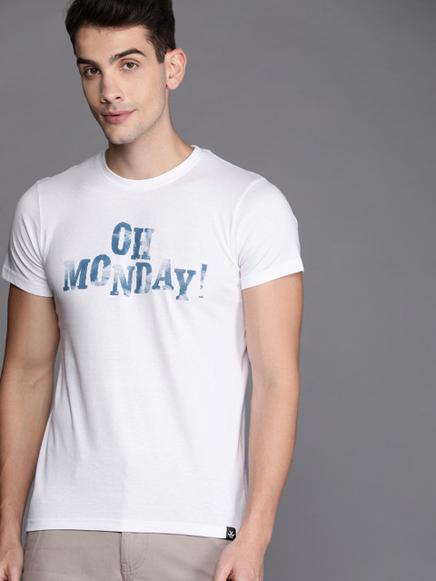 

WROGN Men White Printed Round Neck T-shirt