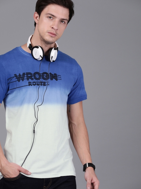 

WROGN Men Blue & White Dyed Slim Fit Round Neck T-shirt