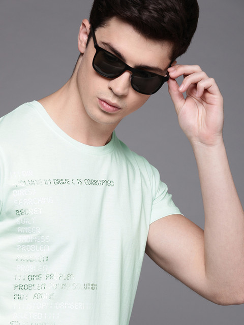 

WROGN Men Sea Green Printed Round Neck T-shirt