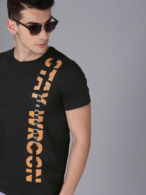 

WROGN Men Black Printed Round Neck T-shirt