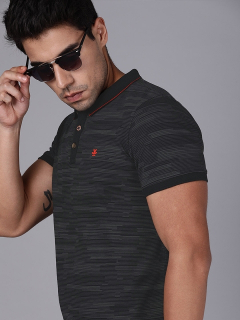 

WROGN Men Black Striped Slim Fit Polo Collar T-shirt