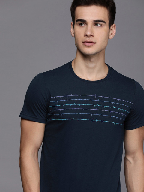 

WROGN Men Navy Blue Printed Regular Fit Round Neck T-shirt