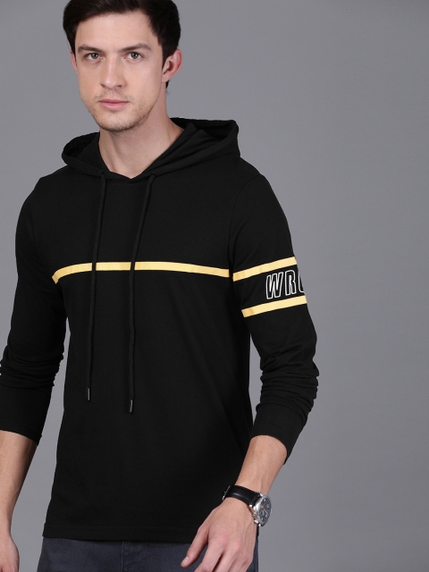 

WROGN Men Black Striped Slim Fit Hood T-shirt