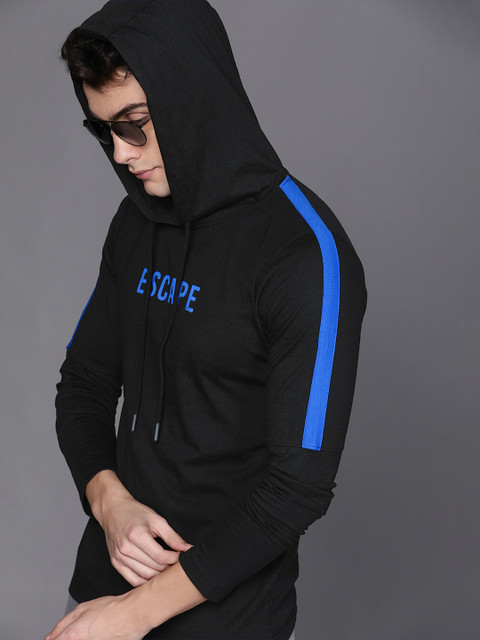 

WROGN Men Black & Blue Printed Hood T-shirt