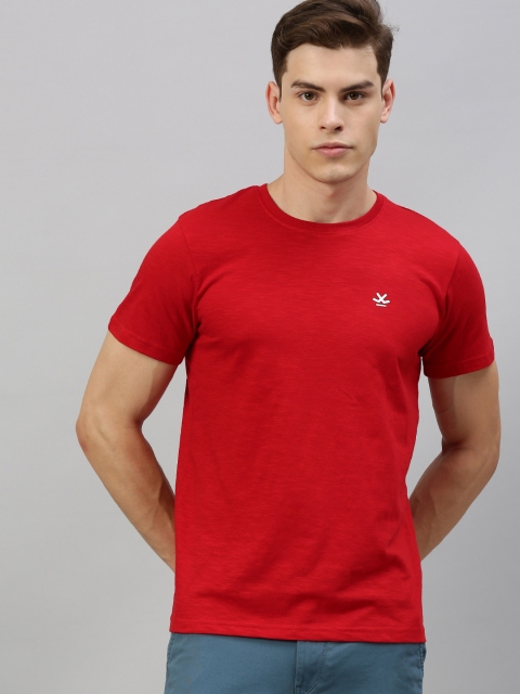 Men Red & White Printed Round Neck T-shirt
