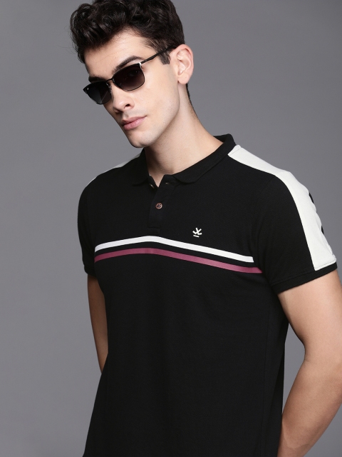 

WROGN Men Black Stripe Detailed Polo Collar T-shirt