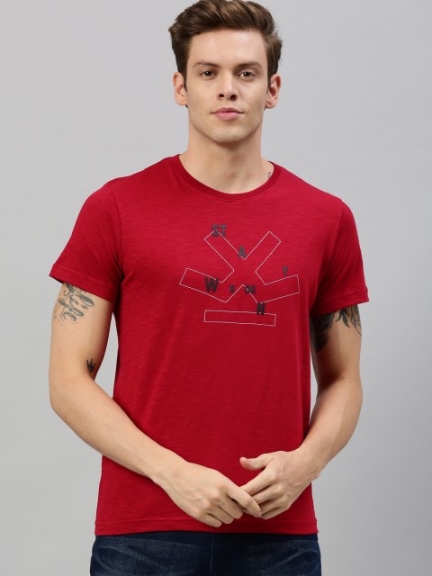 

WROGN Men Red Printed Round Neck T-shirt