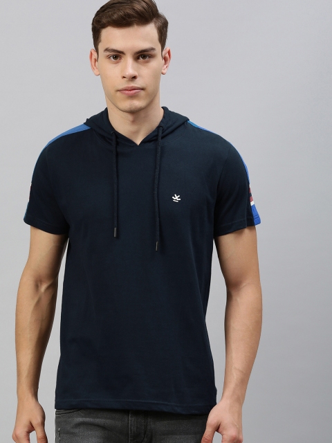 

WROGN Men Navy Blue Solid Slim Fit Hooded T-shirt