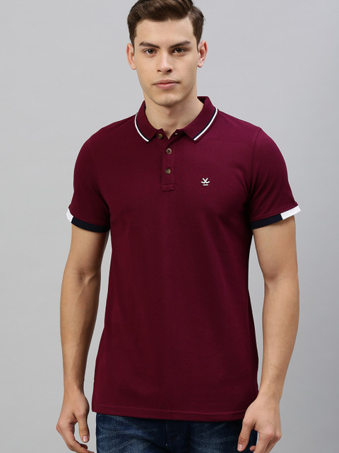 

WROGN Men Maroon Solid Polo Collar T-shirt