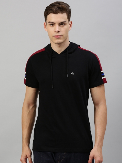 

WROGN Men Black Solid Hooded T-shirt