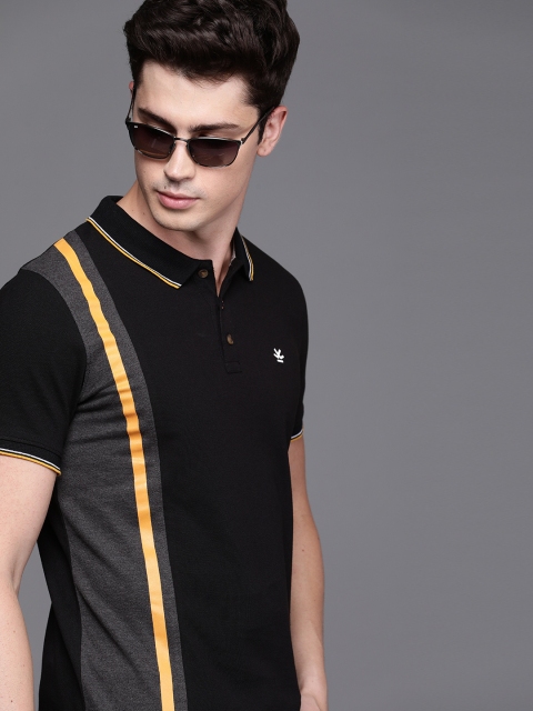 

WROGN Men Black & Grey Colourblocked Regular Fit Polo Collar T-shirt