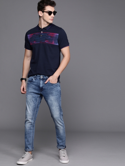 

WROGN Men Navy Blue Printed Polo Collar T-shirt