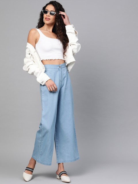 

SASSAFRAS Women Blue Regular Fit Solid Parallel Trousers