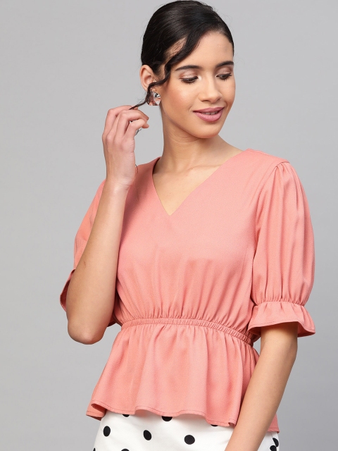 

SASSAFRAS Women Dusty Pink Solid Cinched Waist Top
