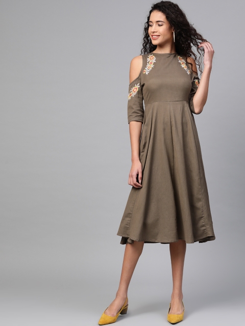 

SASSAFRAS Women Brown Solid A-Line Dress