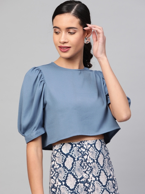 

SASSAFRAS Women Blue Solid Crop Top