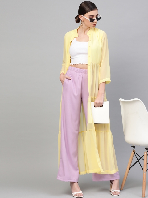 

SASSAFRAS Women Lavender Solid Parallel Trousers