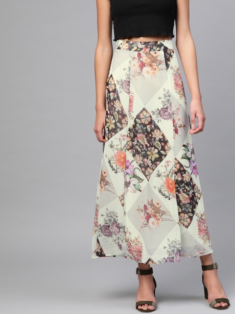 

SASSAFRAS Women Green & Black Printed Maxi A-Line Skirt