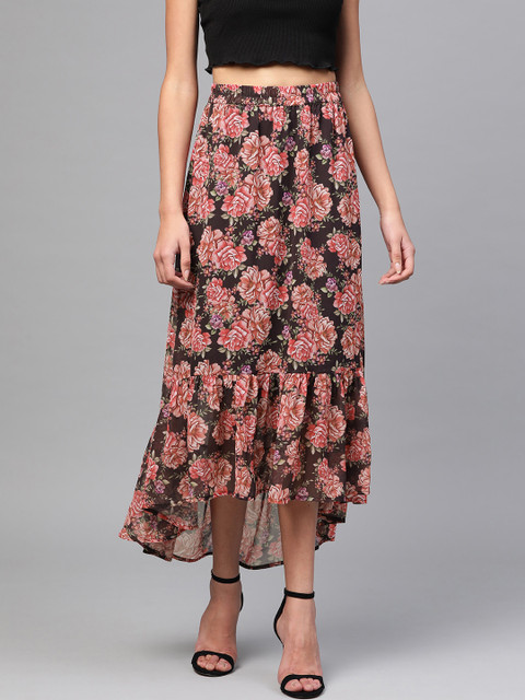 

SASSAFRAS Women Black & Red Printed A-Line Skirt