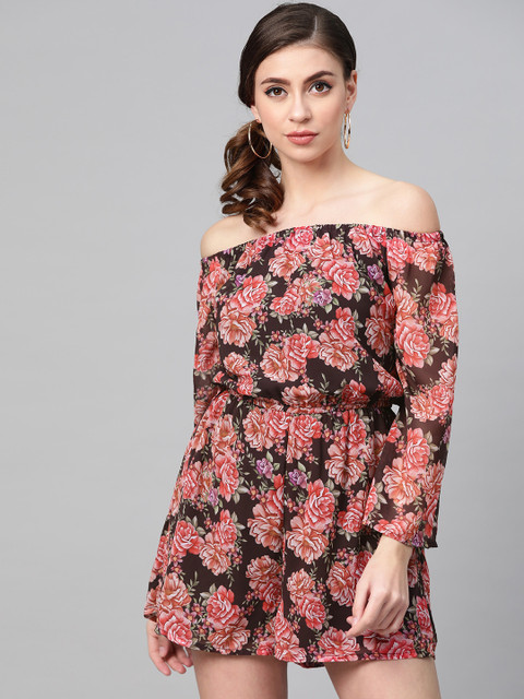

SASSAFRAS Women Black & Pink Printed Playsuit