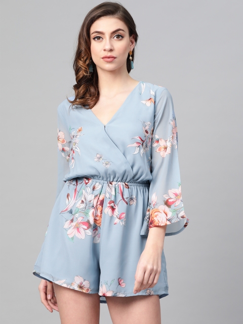 

SASSAFRAS Women Blue & Beige Printed Playsuit