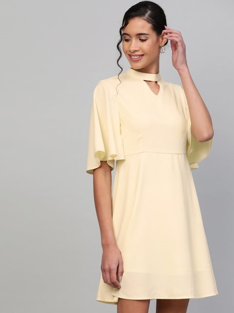 

SASSAFRAS Women Cream-Coloured Solid A-Line Dress