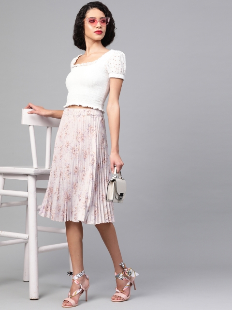 Lavender & Beige Printed Accordion Pleat A-Line Skirt