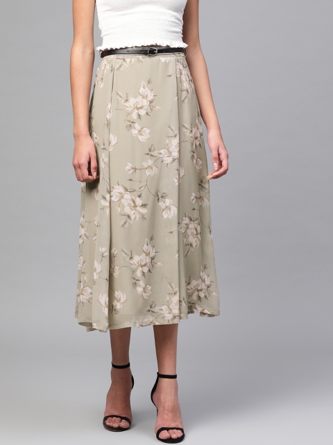 

SASSAFRAS Women Green & Beige Printed Flared Skirt