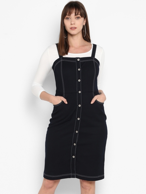 

FOSH Women Navy Blue Solid Pinafore Dress