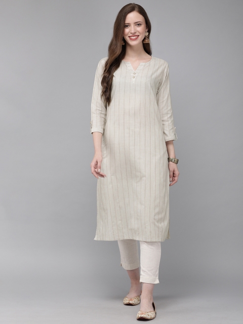 

MIMOSA Women Beige Striped Straight Kurta