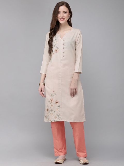 

MIMOSA Women Pink Embroidered Straight Kurta