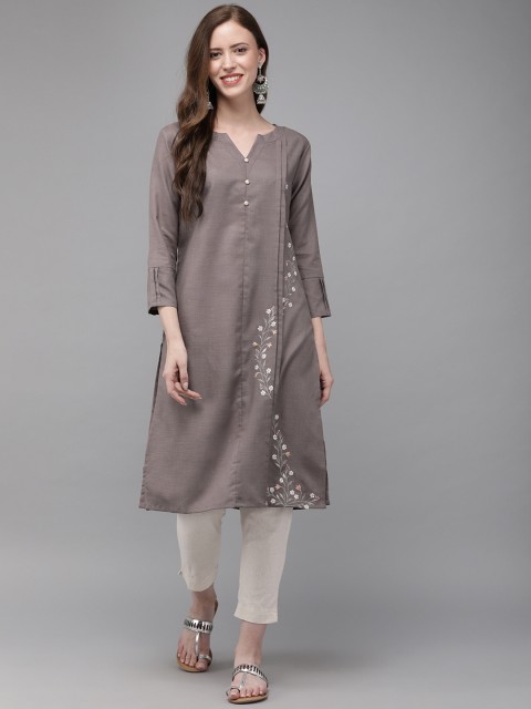 

MIMOSA Women Brown Embroidered Straight Kurta