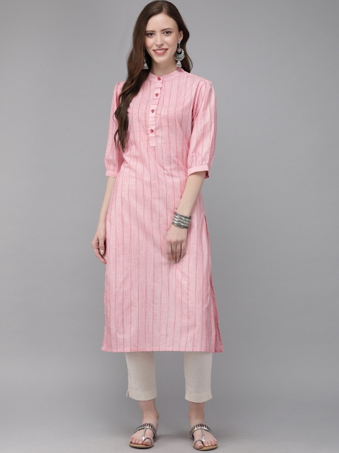 

MIMOSA Women Pink & White Striped Straight Kurta