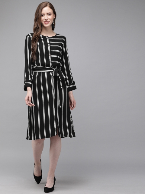 

MIMOSA Women Black & White Striped A-Line Dress