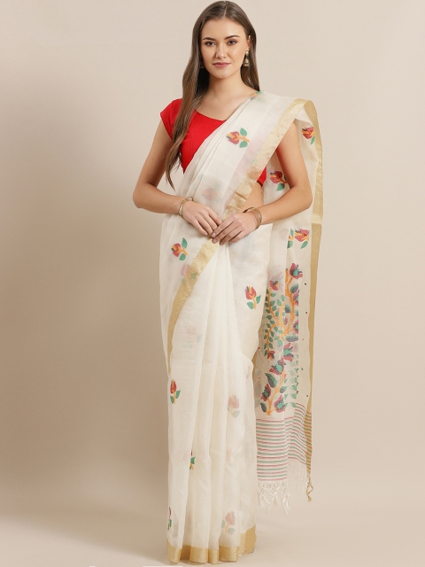 

ADITRI Off-White Woven Design Matka Silk Jamdani Saree