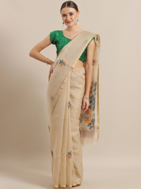 

ADITRI Beige Pure Silk Woven Design Handloom Jamdani Saree