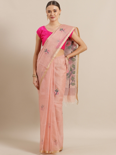 

ADITRI Pink Silk Woven Design Jamdani Saree