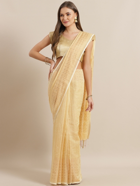 

ADITRI Golden Solid Silk Handloom Saree, Gold