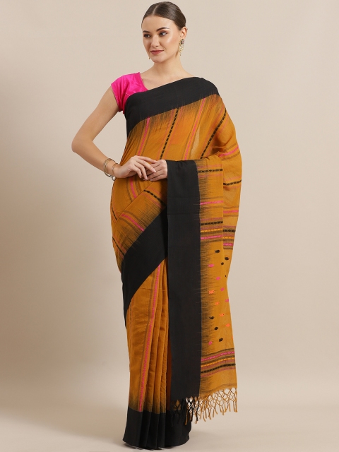

ADITRI Mustard Yellow & Black Handloom Woven Design Saree