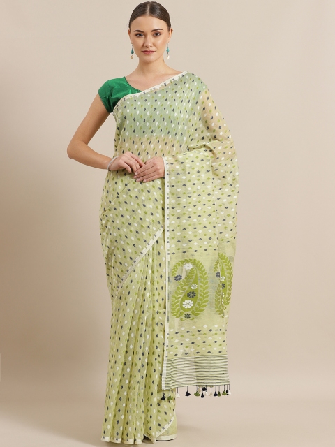 

ADITRI Green & White Woven Design Jamdani Saree