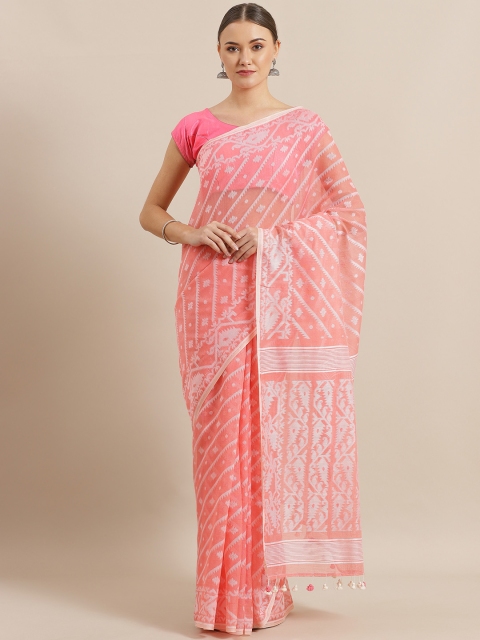 

ADITRI Pink & White Woven Design Jamdani Saree