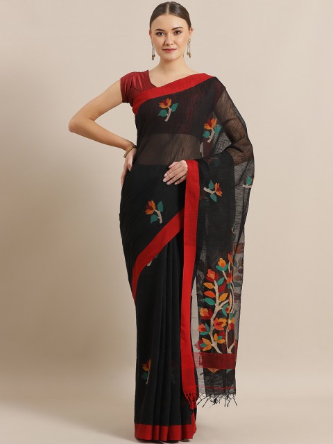 

ADITRI Black & Orange Woven Design Jamdani Saree