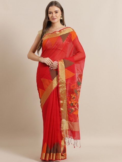 

ADITRI Red Solid Jamdani Saree