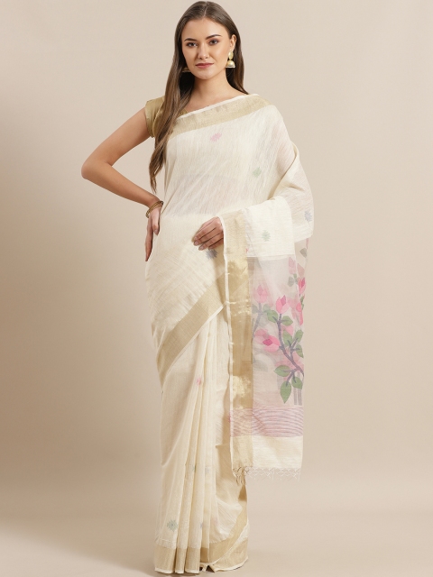 

ADITRI Off-White Woven Design Handloom Jamdani Saree