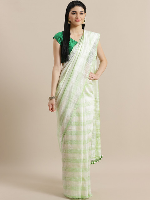

ADITRI Off-White & Green Pure Silk Handloom Woven Design Saree