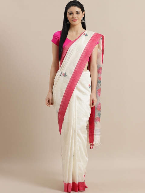 

ADITRI Off-White & Pink Woven Design Jamdani Saree