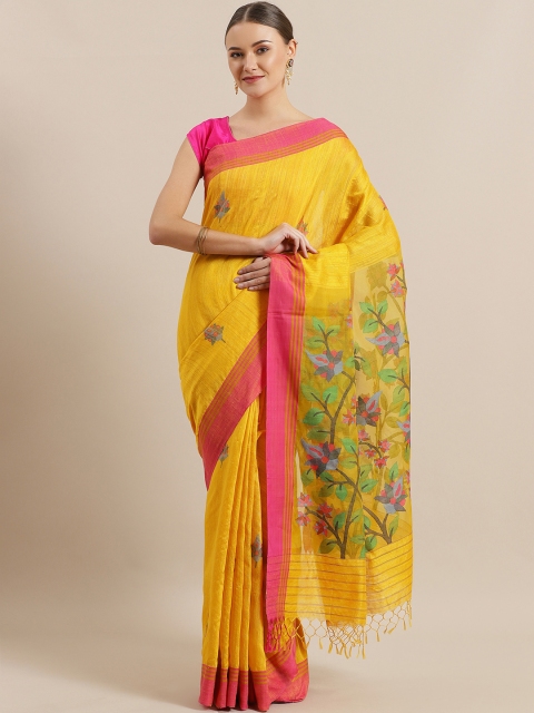 

ADITRI Yellow Woven Design Handloom Jamdani Saree